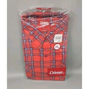 Vtg Coleman Mens Flannel Shirt XL Button Front Long Sleeve Plaid Red/Blue NOS